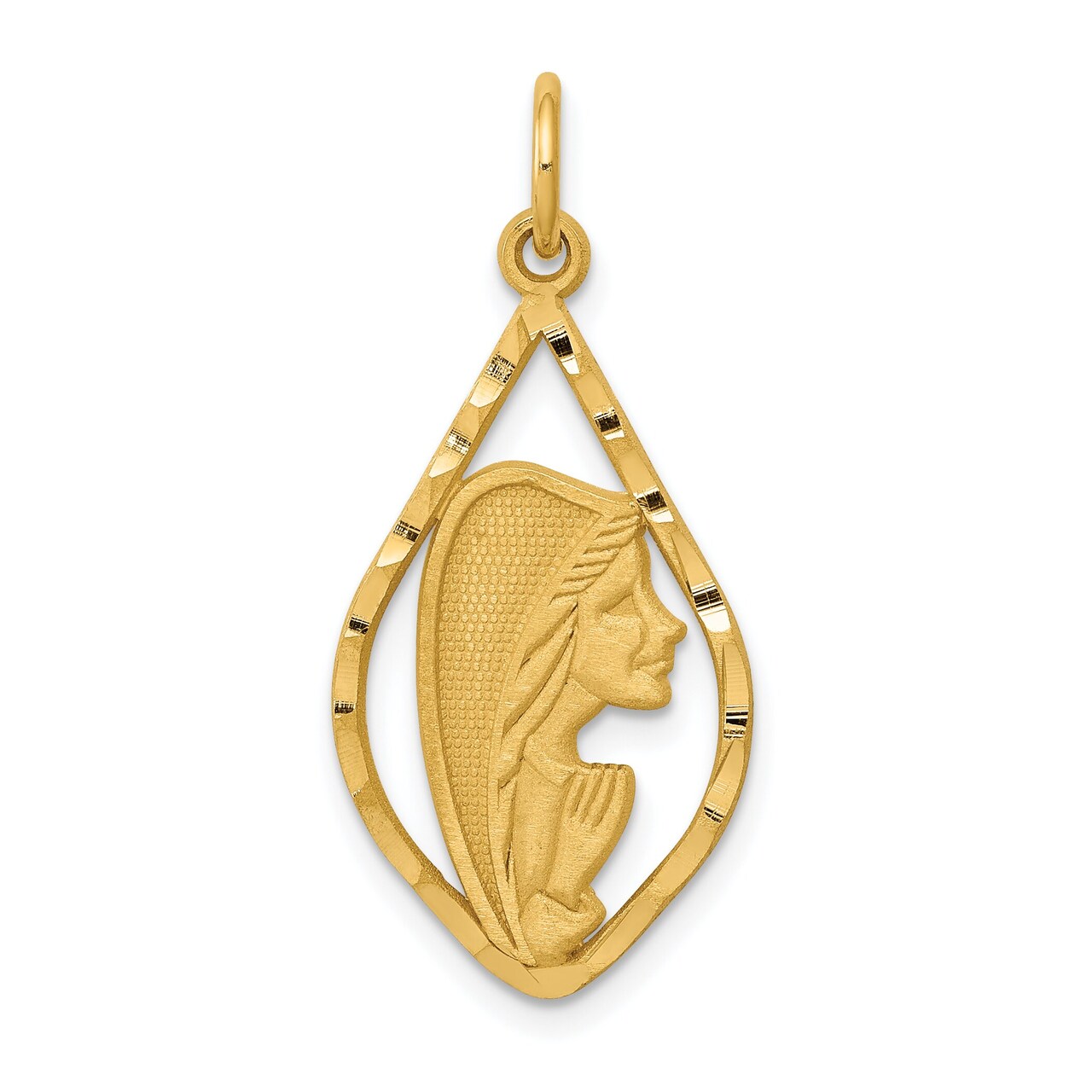 14K Yellow Gold Virgin Mary Charm Religious Jewelry 30mm x 13mm